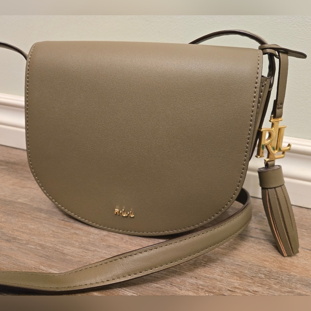 Lsuren Ralph Lauren Leather Mini Caley Saddle Bag Khaki Green - Picture 7 of 16